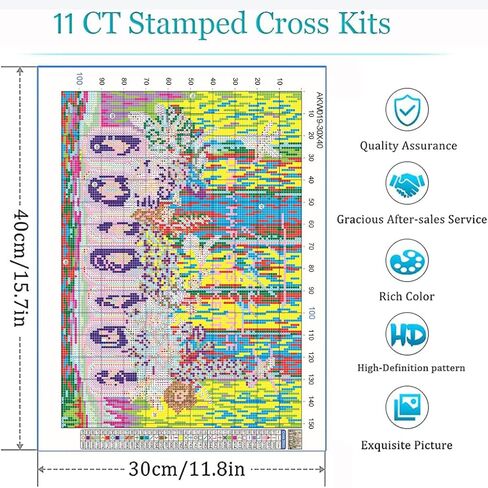 Stamping Cross Stitch Kit, Hummingbird and Flower Counting Cross Stitch Kit for Adult Beginners, Full Line DIY Cross Stitch Stitching Kit for Home Decor Cross Stitch Patterns 11.8x15.7 inches in Kuwait