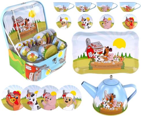 Regal Games Old Macdonald’s Tea Time - Barnyard Animal Designed Kid's Tea Time Set - includes 1 Teapot, 4 Cups, 4 Saucers, 1 Platter & Storage Case - Ideal Birthday & Easter Gift for Ages 5+ in Kuwait