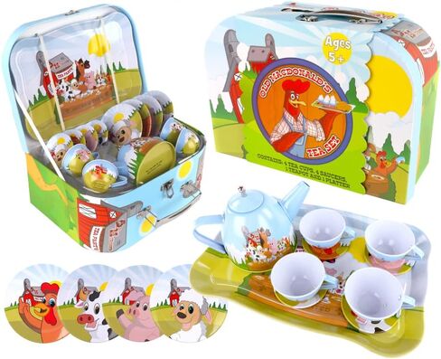 Regal Games Old Macdonald’s Tea Time - Barnyard Animal Designed Kid's Tea Time Set - includes 1 Teapot, 4 Cups, 4 Saucers, 1 Platter & Storage Case - Ideal Birthday & Easter Gift for Ages 5+ in Kuwait