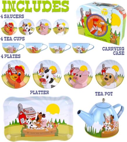 Regal Games Old Macdonald’s Tea Time - Barnyard Animal Designed Kid's Tea Time Set - includes 1 Teapot, 4 Cups, 4 Saucers, 1 Platter & Storage Case - Ideal Birthday & Easter Gift for Ages 5+ in Kuwait