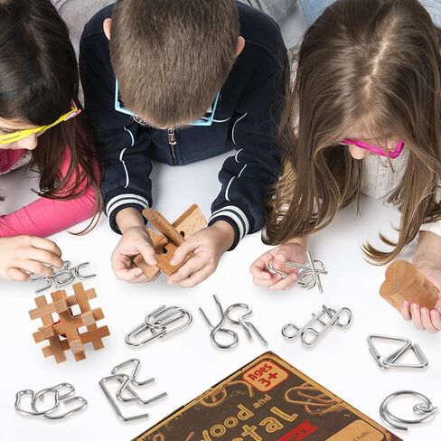 مجموعة ألغاز تحفيز العقل المعدنية والخشبية مكونة من 12 قطعة للأطفال والمراهقين والبالغين، وألعاب ألغاز ذهنية لاختبار الذكاء، وألعاب منطقية لفتح الأسلاك الصينية لجوائز الفصل الدراسي، ومجموعة أدوات تخزين 1 in Kuwait