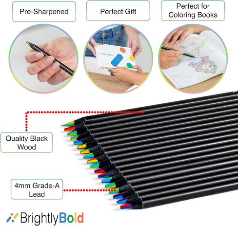 7 in 1 Wooden Rainbow Pencils - 36 pack - Black Wood Multicolored Rainbow Colored Pencil Set with Pencil Sharpeners for Kids - Pre-Sharpened Rainbow Pencil for Art, Drawing, Sketching, Coloring in Saudi Arabia