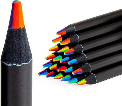 7 in 1 Wooden Rainbow Pencils - 36 pack - Black Wood Multicolored Rainbow Colored Pencil Set with Pencil Sharpeners for Kids - Pre-Sharpened Rainbow Pencil for Art, Drawing, Sketching, Coloring in Saudi Arabia