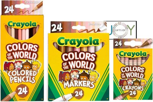 مجموعة فنية متعددة الثقافات من جيفتس اوف جوي، تتضمن 24 قلم تلوين متعدد الثقافات، 24 قلم ملون، 24 قلم ماركر، وهدايا حصرية، وورقة تلوين كولورز اوف جوي in Kuwait