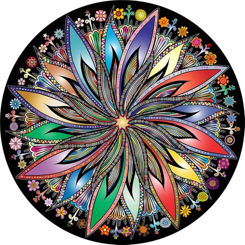 Bgraamiens Puzzle-Blooming Flowers-1000 Pieces Creative Geometric Round Blue Board Colorful Mandala Jigsaw Puzzle in Saudi Arabia