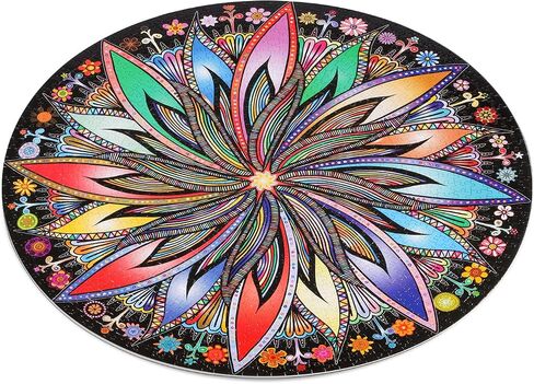 Bgraamiens Puzzle-Blooming Flowers-1000 Pieces Creative Geometric Round Blue Board Colorful Mandala Jigsaw Puzzle in Saudi Arabia