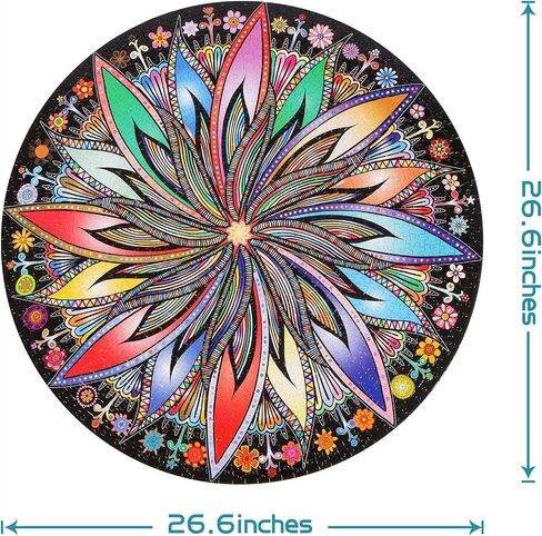 Bgraamiens Puzzle-Blooming Flowers-1000 Pieces Creative Geometric Round Blue Board Colorful Mandala Jigsaw Puzzle in Saudi Arabia