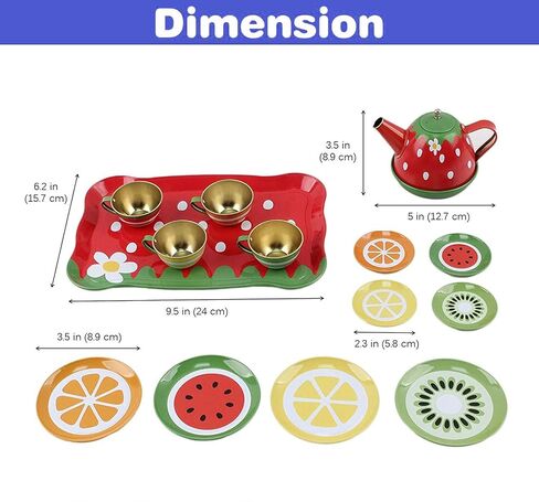 Liberty Imports Kids Fruit Themed Tin Tea Party Toy Set - Metal Teapot and Cups for Childrens Kitchen Pretend Play (14 Pieces) in Saudi Arabia