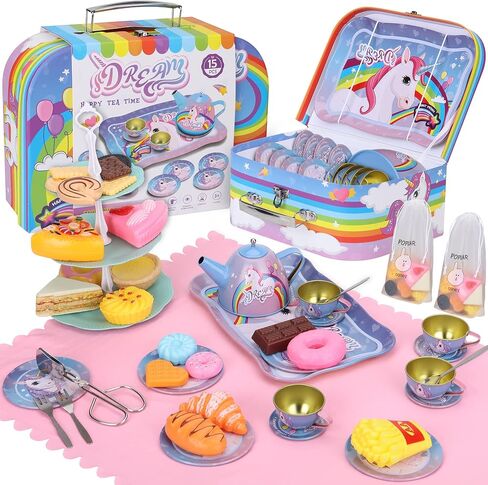 saiti يونيكورن موضوع حزب اللعب مجموعة الشاي للفتيات الصغيرات، الأميرة حفلة الشاي لعب لعبة إبريق الشاي هدية مجموعة للأطفال لوازم الحفلات متعة المطبخ التظاهر اللعب للفتيات الفتيان سن 3 4 5 6 7 أطفال ألعاب الهدايا in Kuwait