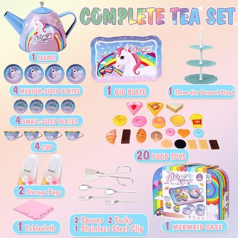 saiti يونيكورن موضوع حزب اللعب مجموعة الشاي للفتيات الصغيرات، الأميرة حفلة الشاي لعب لعبة إبريق الشاي هدية مجموعة للأطفال لوازم الحفلات متعة المطبخ التظاهر اللعب للفتيات الفتيان سن 3 4 5 6 7 أطفال ألعاب الهدايا in Kuwait