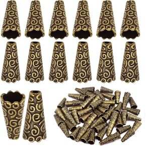 Beads Caps Making, 100pcs Antique Beads Caps Tibetan Style Cone Caps Metal Beads End Caps Flower Bead Caps Tassel Crafts DIY for Jewelry Making, 17.5 8.5mm