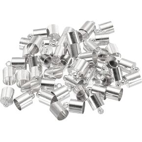 PATIKIL 50Pcs Cord End Caps 6.5mm End Cap Barrel Beads Kumihimo End Caps Brass for Leather Cord, Tassels, Jewelry Making 7mm Length White