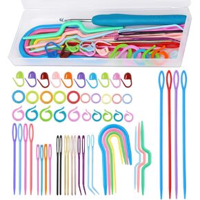 UzecPk 62PCS Yarn Needles Set, Knitting Accessories Kit, Big Eye Blunt Needles Kit with Bent Tapestry Needle Plastic Knitting Sewing Weaving Needle Stitch Markers for Crochet Sewing in Kuwait