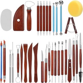 أدوات الفخار من بليستايم 34 قطعة من أدوات نحت الطين، مجموعة أدوات الفخار، أدوات نحت الطين، أدوات نحت الطين، أدوات السيراميك للفخار للمبتدئين والمحترفين in Kuwait
