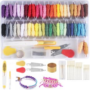 مجموعة سلسلة سوار الصداقة، مجموعة خيط تطريز 50 لونًا لمجموعات صنع أساور الصداقة، مجموعة أدوات خيط الغرز المتقاطعة لتطريز سوار الصداقة، مع صندوق تخزين in Kuwait