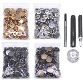 120 Set Leather Snap Fasteners Kit, 10/12.5/15mm Metal Button Snaps Press Studs with 4 Setter Tools, 4 Color Leather Snaps for Clothes, Jackets, Jeans Wears, Bracelets, Bags