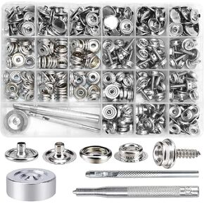 353 PCS Canvas Snap Kit, ZYNERY Marine Grade Stainless Steel Canvas Repair Kit, Snap Fasteners Kit for Boat Canvas Fabric Leather with Material Hole Punch/Setting Tools (Black)