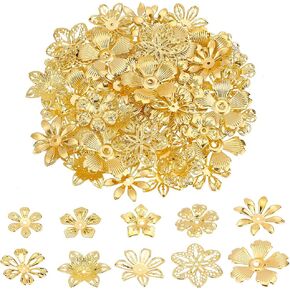 PandaHall 200pcs Flower Bead Cap, 10 Styles Bead End Caps Filigree Spacer Beads Caps Metal End Charm Tibetan Caps for DIY Earrings Bracekets Necklace Jewelry Craft Making, Golden in Saudi Arabia