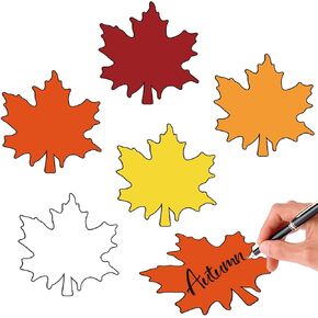 Whaline 45Pcs Fall Leaf Cutouts Maple Leaves Cut Outs with Glue Point 5 Colors Autumn Leaves Cardboard Paper Cutting Decoration for Fall Thanksgiving School Classroom Bulletin Border Decor DIY Crafts