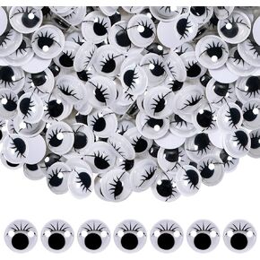 TOAOB 210pcs Black Wiggle Googly Eyes Self Adhesive with Eyelashes Round 10mm Plastic Sticker Eyes for DIY Crafts Scrapbooking Decoration