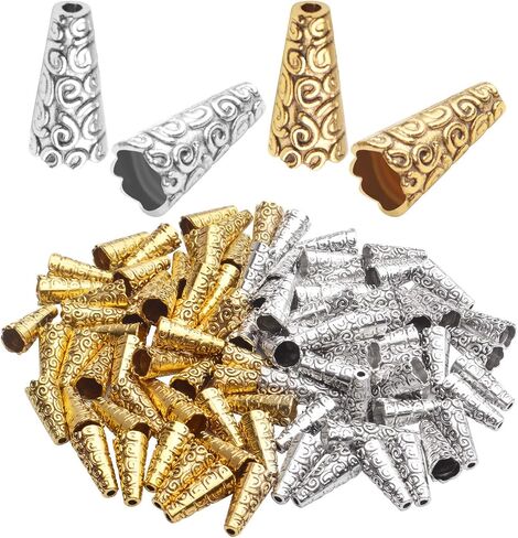 Aylifu Beads Caps Making, 100pcs Antique Beads Caps Tibetan Style Cone Caps Metal Beads End Caps Flower Bead Caps Tassel Crafts DIY for Jewelry Making, 17.5 8.5mm in Kuwait