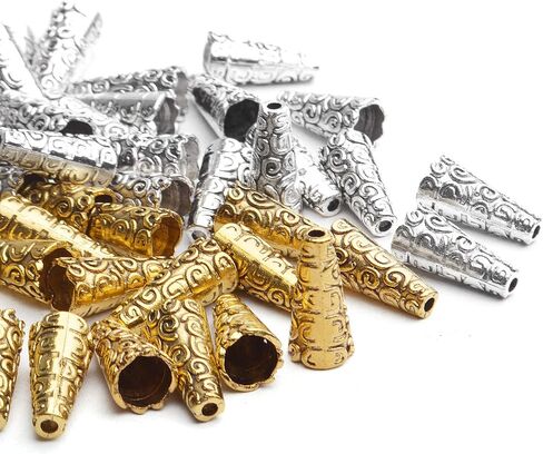 Aylifu Beads Caps Making, 100pcs Antique Beads Caps Tibetan Style Cone Caps Metal Beads End Caps Flower Bead Caps Tassel Crafts DIY for Jewelry Making, 17.5 8.5mm in Kuwait