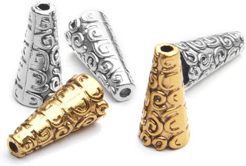 Aylifu Beads Caps Making, 100pcs Antique Beads Caps Tibetan Style Cone Caps Metal Beads End Caps Flower Bead Caps Tassel Crafts DIY for Jewelry Making, 17.5 8.5mm in Kuwait