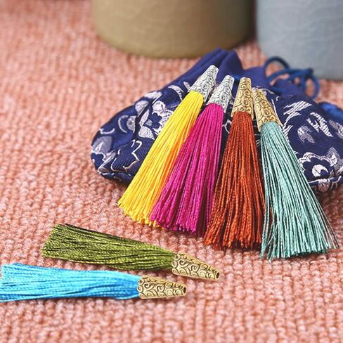 Aylifu Beads Caps Making, 100pcs Antique Beads Caps Tibetan Style Cone Caps Metal Beads End Caps Flower Bead Caps Tassel Crafts DIY for Jewelry Making, 17.5 8.5mm in Kuwait