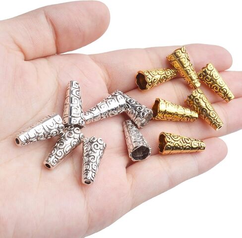 Aylifu Beads Caps Making, 100pcs Antique Beads Caps Tibetan Style Cone Caps Metal Beads End Caps Flower Bead Caps Tassel Crafts DIY for Jewelry Making, 17.5 8.5mm in Kuwait