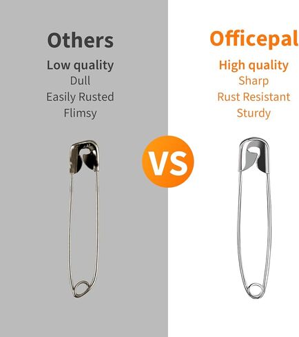 حزمة من 4 دبابيس أمان عالية الجودة من Officepal - عدد 250 - مجموعة فولاذية متينة مطلية بالنيكل مقاومة للصدأ - أفضل مجموعة إكسسوارات الخياطة لملابس الأطفال والحرف اليدوية والفنون (4 مقاسات في 1 رقم 001) in Kuwait