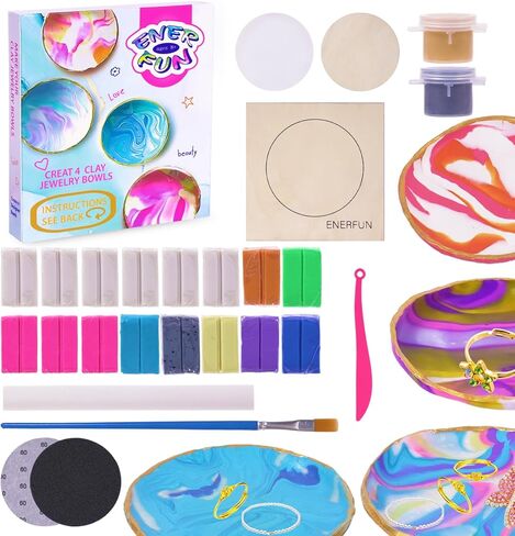 مجموعة صلصال لصنع المجوهرات من اينيرفان مكونة من 4 قطع من الفنون والحرف اليدوية، العاب ابداعية للاطفال والبنات في سن ما قبل المراهقة والمراهقين من سن 8-12 سنة - افضل افكار هدايا عيد الميلاد والكريسماس in Kuwait