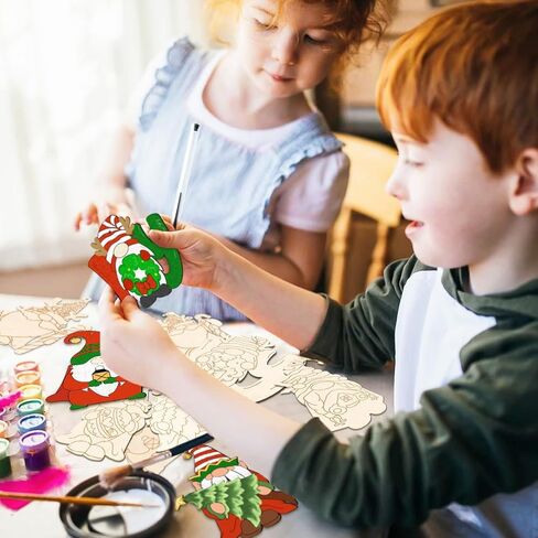 kockuu عيد الميلاد جنوم الحلي الخشبية للشجرة - 24 قطعة شرائح انقطاع جنوم الخشب الفارغة غير المكتملة مع مشروع خط للأطفال DIY الحرفية صنع اللوحة عطلة لوازم ديكور المنزل in Kuwait