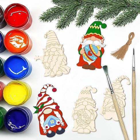 kockuu عيد الميلاد جنوم الحلي الخشبية للشجرة - 24 قطعة شرائح انقطاع جنوم الخشب الفارغة غير المكتملة مع مشروع خط للأطفال DIY الحرفية صنع اللوحة عطلة لوازم ديكور المنزل in Kuwait