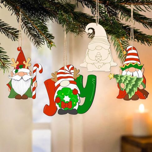 kockuu عيد الميلاد جنوم الحلي الخشبية للشجرة - 24 قطعة شرائح انقطاع جنوم الخشب الفارغة غير المكتملة مع مشروع خط للأطفال DIY الحرفية صنع اللوحة عطلة لوازم ديكور المنزل in Kuwait