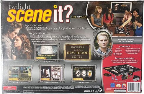 Scene It? Trivia DVD Board Game - TWILIGHT with DVD, Game Board, 4 Movers, 100 Trivia Cards, 20 Fate Cards, 4 Category Reference Cards, 1 Six-Sided Numbered Die, 1 Eight-Sided Category Die and Instruction Sheet Plus Bonus Activities in Kuwait