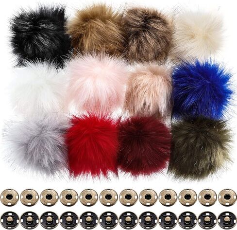 Boao 12 Pieces Fur Pompoms for Knitted Hats Faux Fur Balls for Hats Faux Fur Fluffy Pompom Ball with Removable Press Button for Detachable Knit Hats Clothing Accessories in Saudi Arabia
