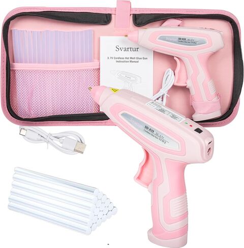 مجموعة مسدس الغراء الساخن اللاسلكي Svartur مع حقيبة، مجموعة مسدس الغراء الوردي والعصي، مسدس الغراء الساخن القابل لإعادة الشحن USB-C للحرف اليدوية، تسخين مسبق لمدة 30 ثانية وإيقاف التشغيل الذكي، مسدس غراء مثالي مع أعواد غراء صغيرة in Kuwait