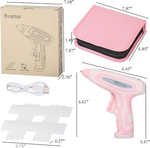 مجموعة مسدس الغراء الساخن اللاسلكي Svartur مع حقيبة، مجموعة مسدس الغراء الوردي والعصي، مسدس الغراء الساخن القابل لإعادة الشحن USB-C للحرف اليدوية، تسخين مسبق لمدة 30 ثانية وإيقاف التشغيل الذكي، مسدس غراء مثالي مع أعواد غراء صغيرة in Kuwait