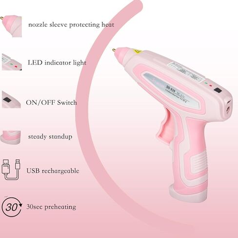 مجموعة مسدس الغراء الساخن اللاسلكي Svartur مع حقيبة، مجموعة مسدس الغراء الوردي والعصي، مسدس الغراء الساخن القابل لإعادة الشحن USB-C للحرف اليدوية، تسخين مسبق لمدة 30 ثانية وإيقاف التشغيل الذكي، مسدس غراء مثالي مع أعواد غراء صغيرة in Kuwait