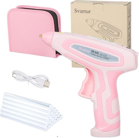 مجموعة مسدس الغراء الساخن اللاسلكي Svartur مع حقيبة، مجموعة مسدس الغراء الوردي والعصي، مسدس الغراء الساخن القابل لإعادة الشحن USB-C للحرف اليدوية، تسخين مسبق لمدة 30 ثانية وإيقاف التشغيل الذكي، مسدس غراء مثالي مع أعواد غراء صغيرة in Kuwait