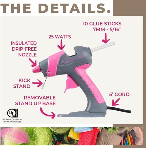 Mini Hot Glue Gun Kit - 25W Small Size Stand up High Temp Hot Melt GlueGun Set with 10 Mini Glue Gun Sticks for Glue Gun, Fine Tip Adhesive Silicone Glue Gun, Craft HotGlueGun by Chandler Tool (Pink) in Kuwait