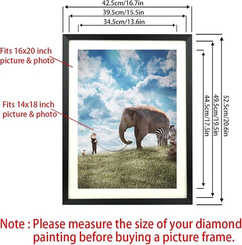 LTYHHK 16 x 20 Diamond Painting Picture Frames 40x50cm Diamond Art Frame , Display Pictures14x18 Inch/ 35x45 cm with Mat or 16x20 Inch/40x50 cm Without Mat, Wall Diamond Embroidery Photo Frame Solid Wood Black (LMK005) in Saudi Arabia