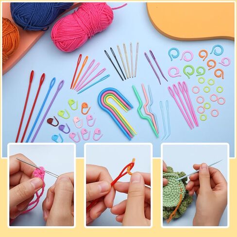 UzecPk 62PCS Yarn Needles Set, Knitting Accessories Kit, Big Eye Blunt Needles Kit with Bent Tapestry Needle Plastic Knitting Sewing Weaving Needle Stitch Markers for Crochet Sewing in Kuwait