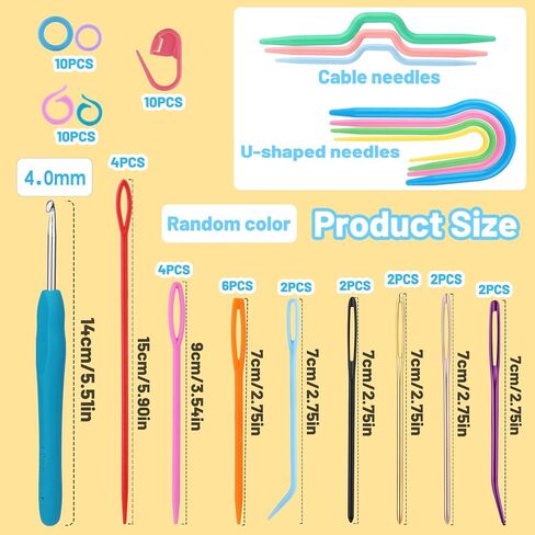 UzecPk 62PCS Yarn Needles Set, Knitting Accessories Kit, Big Eye Blunt Needles Kit with Bent Tapestry Needle Plastic Knitting Sewing Weaving Needle Stitch Markers for Crochet Sewing in Kuwait