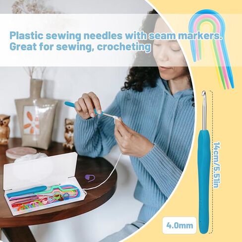 UzecPk 62PCS Yarn Needles Set, Knitting Accessories Kit, Big Eye Blunt Needles Kit with Bent Tapestry Needle Plastic Knitting Sewing Weaving Needle Stitch Markers for Crochet Sewing in Kuwait