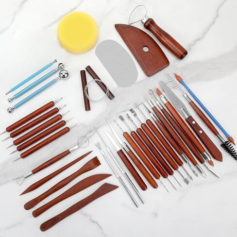 أدوات الفخار من بليستايم 34 قطعة من أدوات نحت الطين، مجموعة أدوات الفخار، أدوات نحت الطين، أدوات نحت الطين، أدوات السيراميك للفخار للمبتدئين والمحترفين in Kuwait