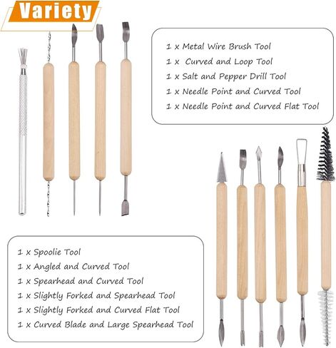 LINPHCEY 11 قطعة من أدوات نحت طين الفخار، أدوات طين البوليمر، أدوات نحت الخشب، أدوات تشكيل طين الفخار، مزدوجة الأطراف للنحت، طين البوليمر، النقش السيراميكي in Kuwait