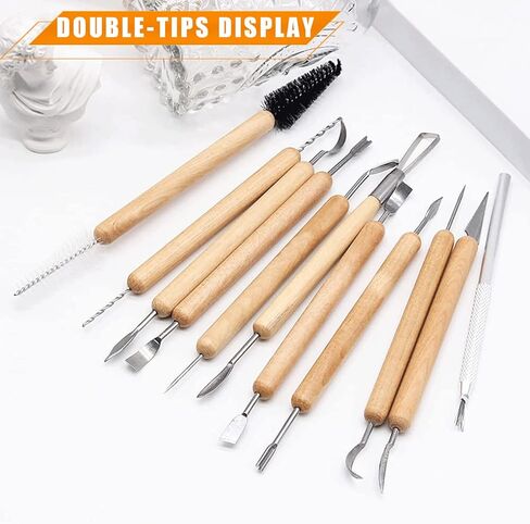 LINPHCEY 11 قطعة من أدوات نحت طين الفخار، أدوات طين البوليمر، أدوات نحت الخشب، أدوات تشكيل طين الفخار، مزدوجة الأطراف للنحت، طين البوليمر، النقش السيراميكي in Kuwait