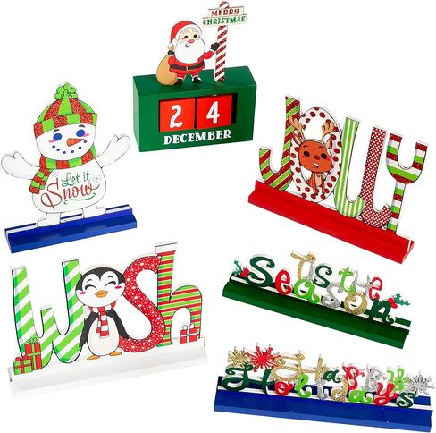 6 قطع ديكور طاولة عيد الميلاد الخشبية ديكور قطعة مركزية للمكتب والمنزل in Kuwait