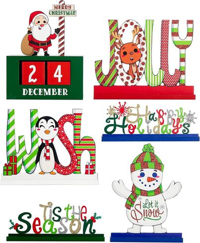 6 قطع ديكور طاولة عيد الميلاد الخشبية ديكور قطعة مركزية للمكتب والمنزل in Kuwait